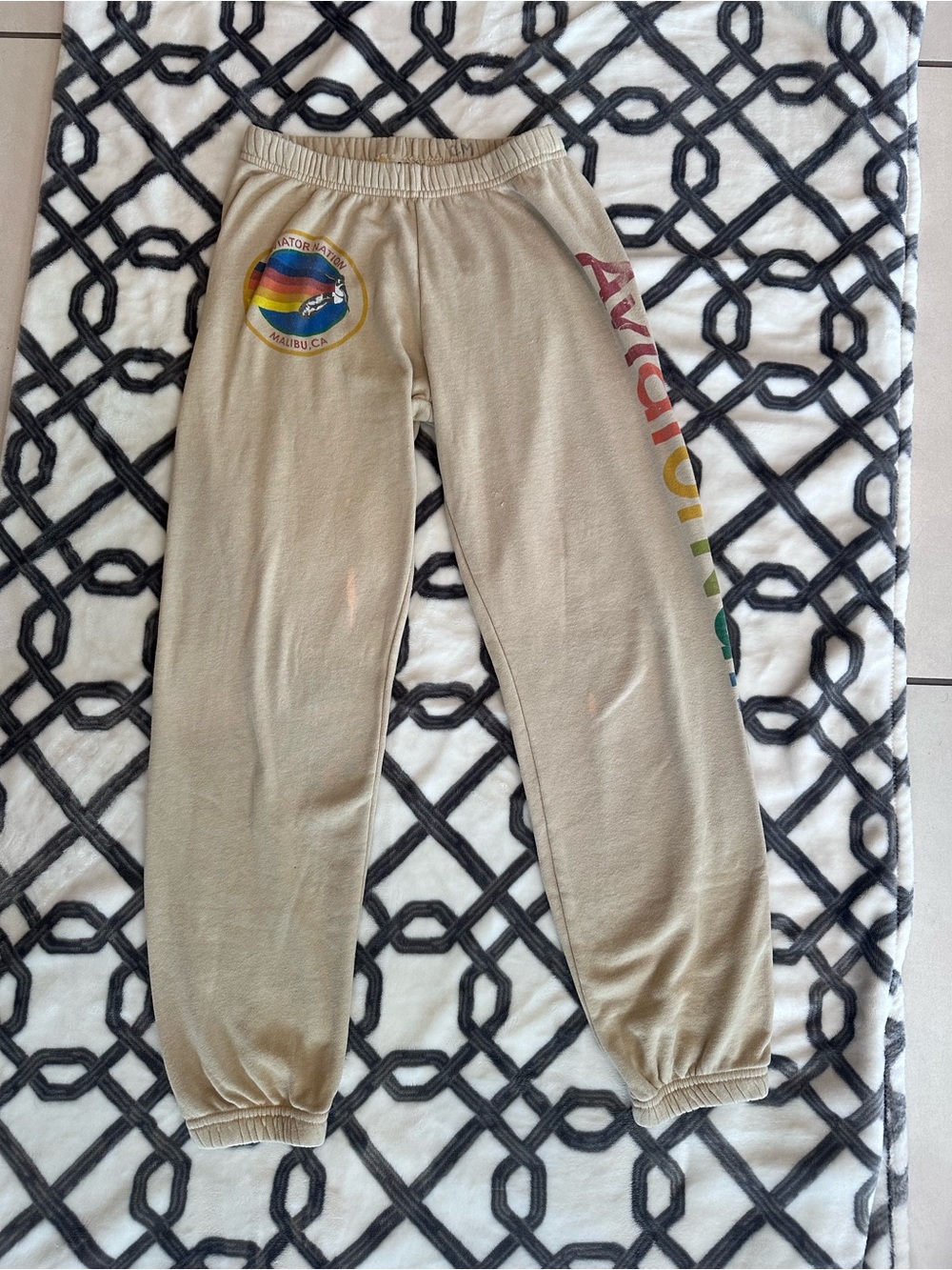 Aviator Nation Beige Track Joggers with Rainbow Logo